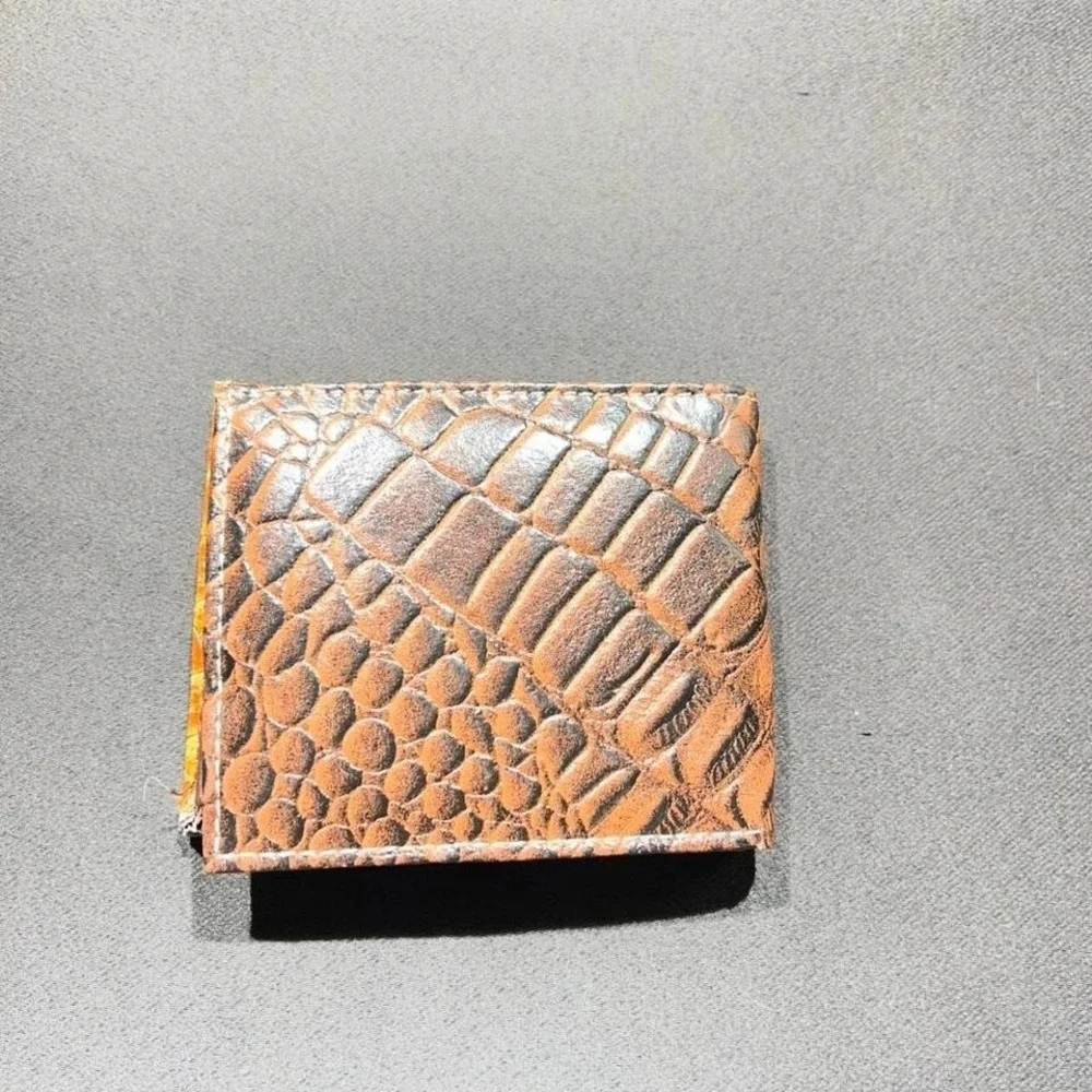 Western Faux Alligator Bifold Wallet Brown Orange Pistol Concho Studded‎ Mens